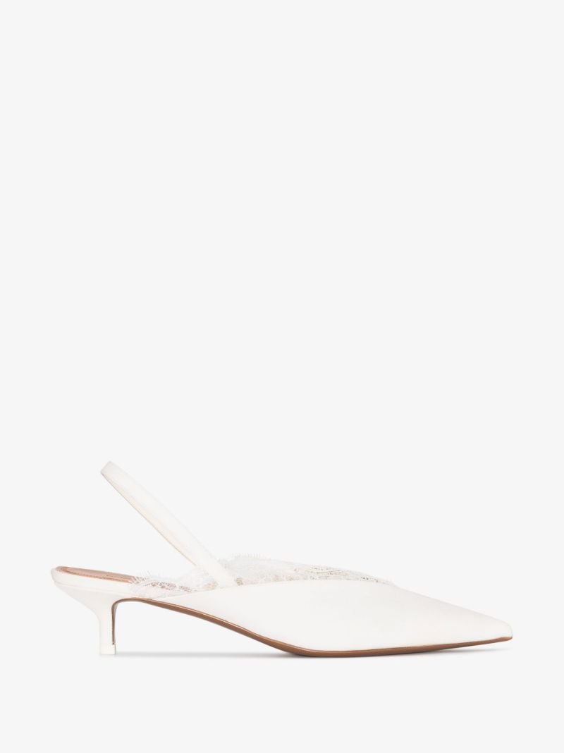 White Irena 40 Lace Trim Slingback Pumps