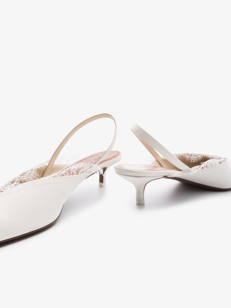 White Irena 40 Lace Trim Slingback Pumps