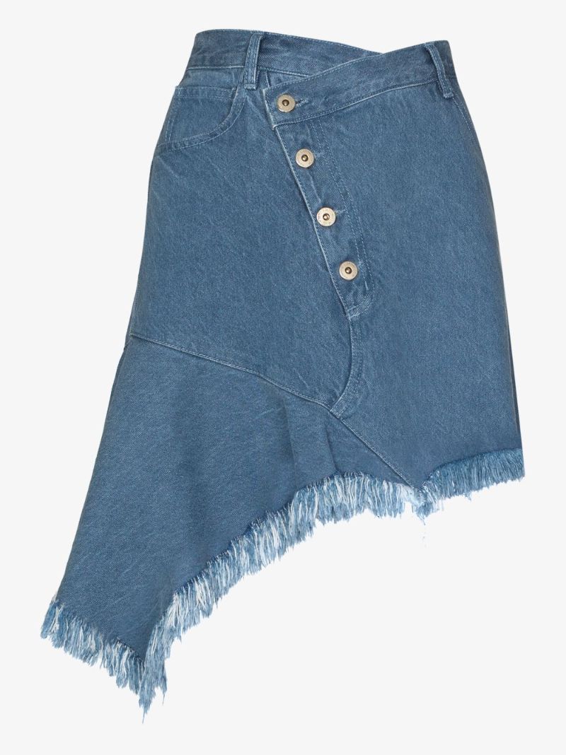 Asymmetric Denim Mini Skirt