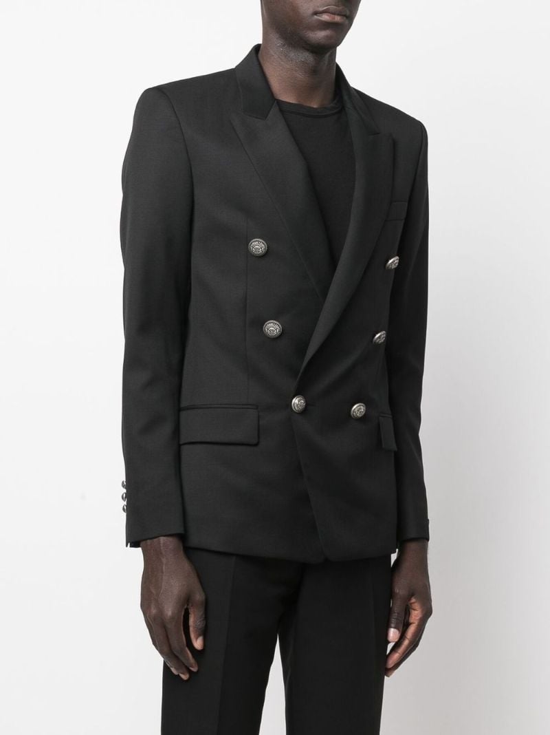 Black Double-breasted Wool Blazer