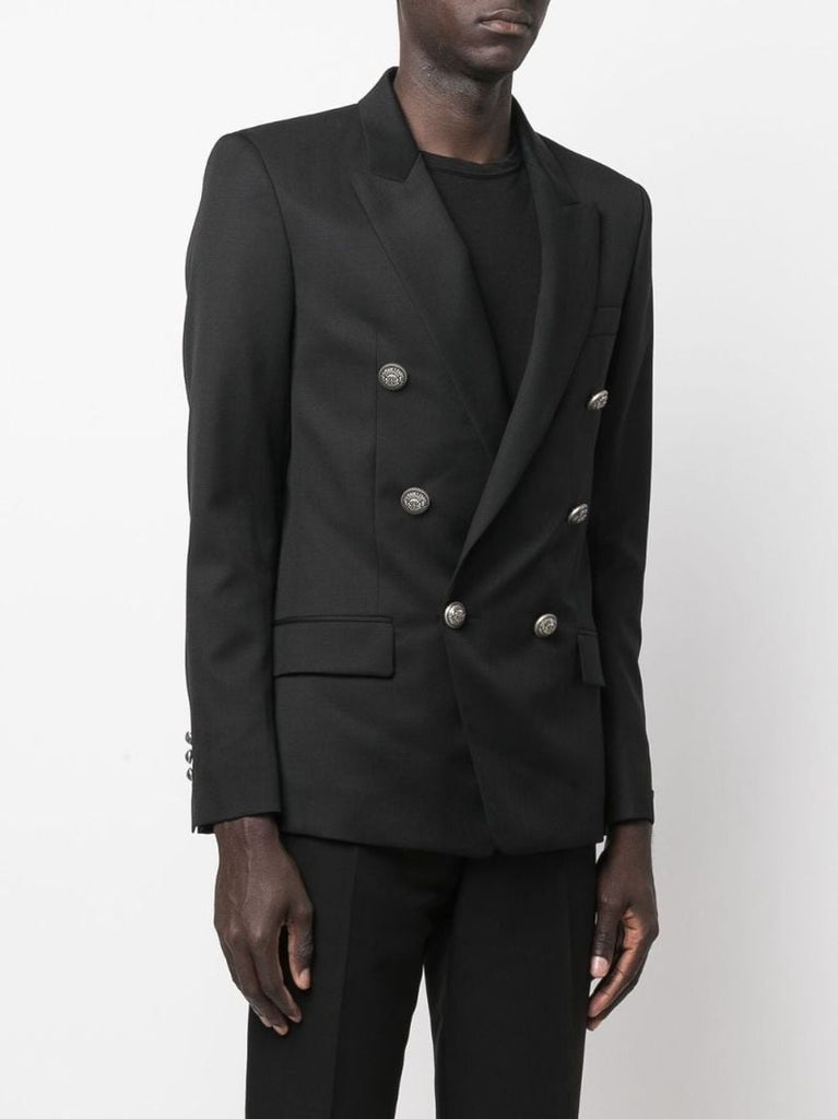 Black Double-breasted Wool Blazer
