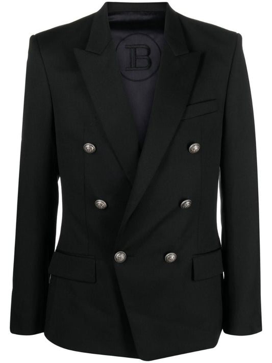 Black Double-breasted Wool Blazer