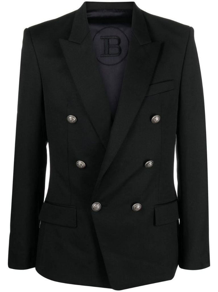 Black Double-breasted Wool Blazer