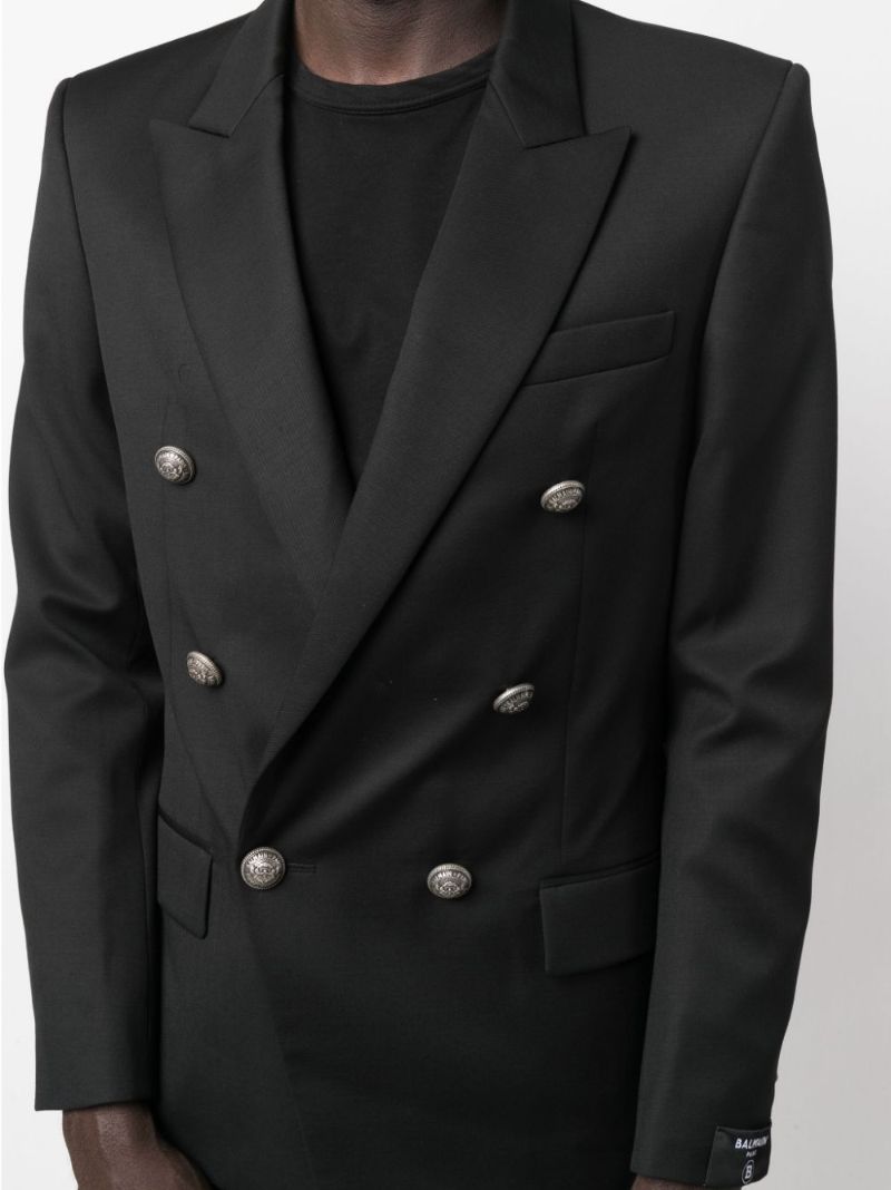 Black Double-breasted Wool Blazer