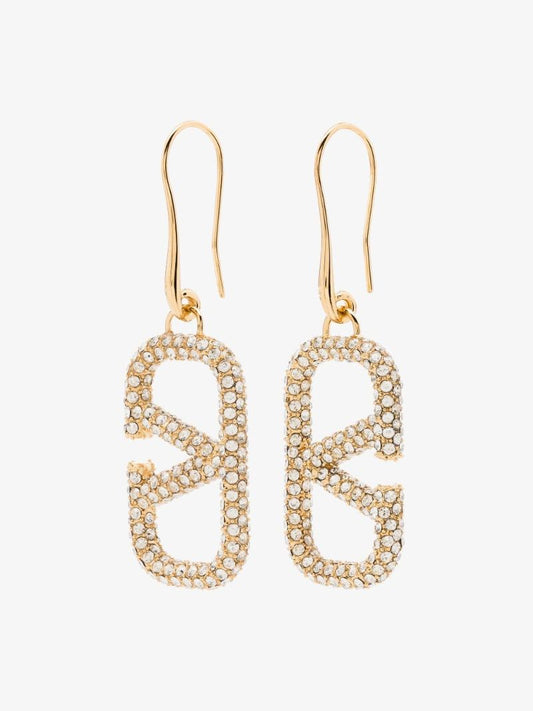Gold Tone Vlogo Crystal Earrings
