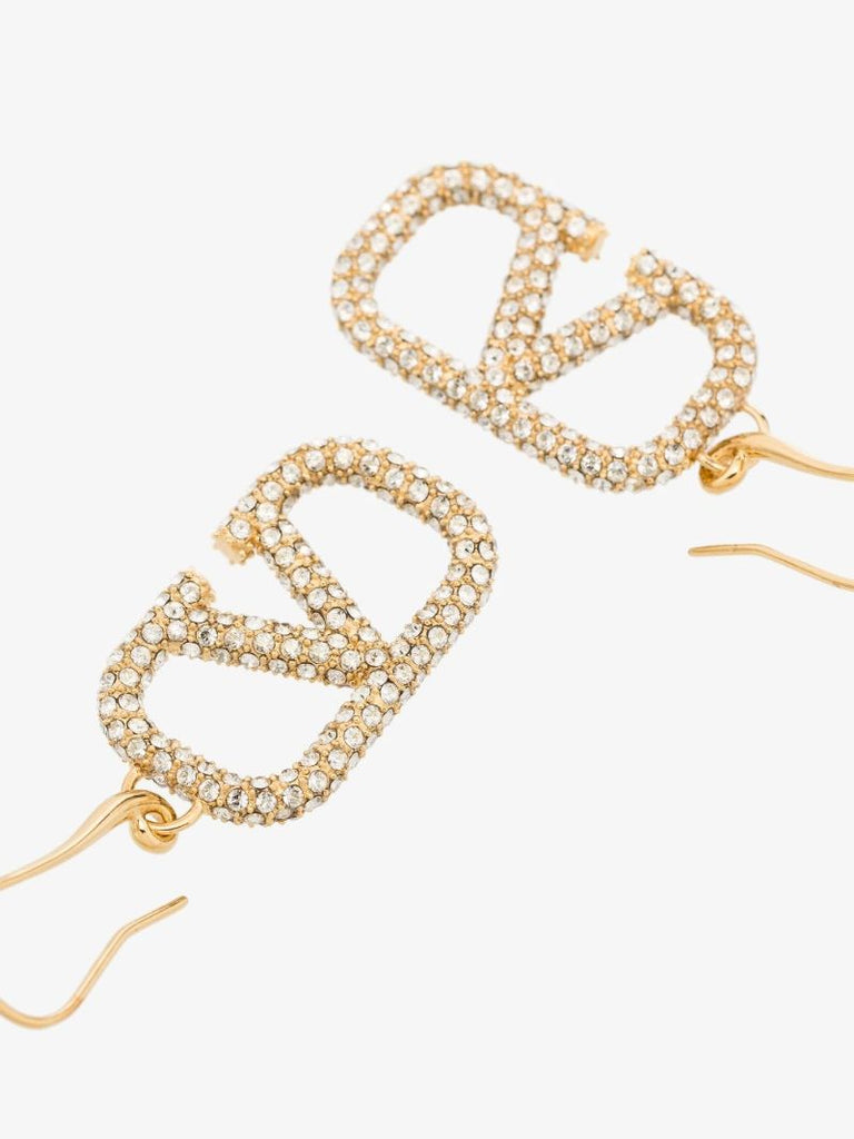 Gold Tone Vlogo Crystal Earrings