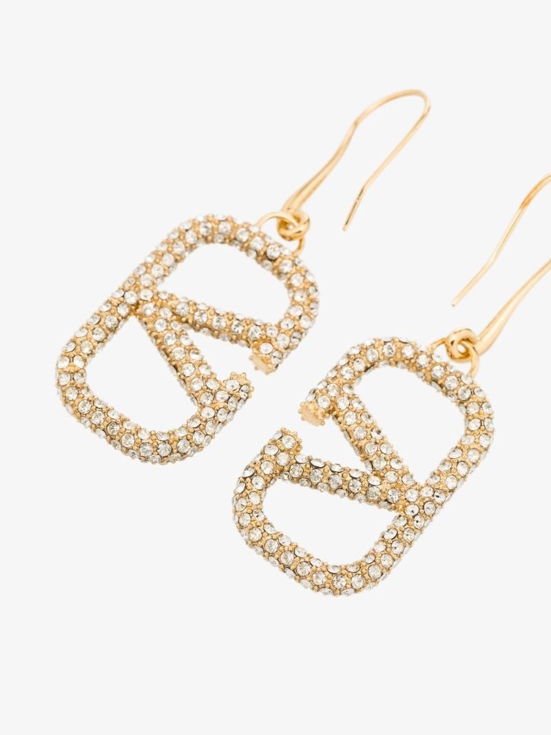Gold Tone Vlogo Crystal Earrings