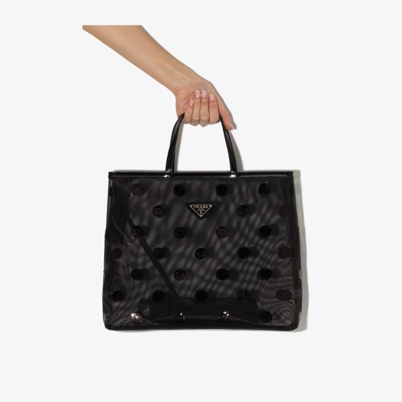 Black Sequin Polka Dot Mesh Tote Bag
