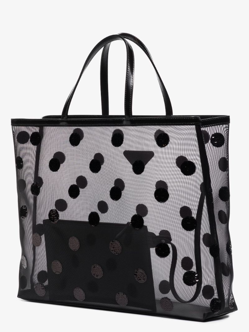 Black Sequin Polka Dot Mesh Tote Bag