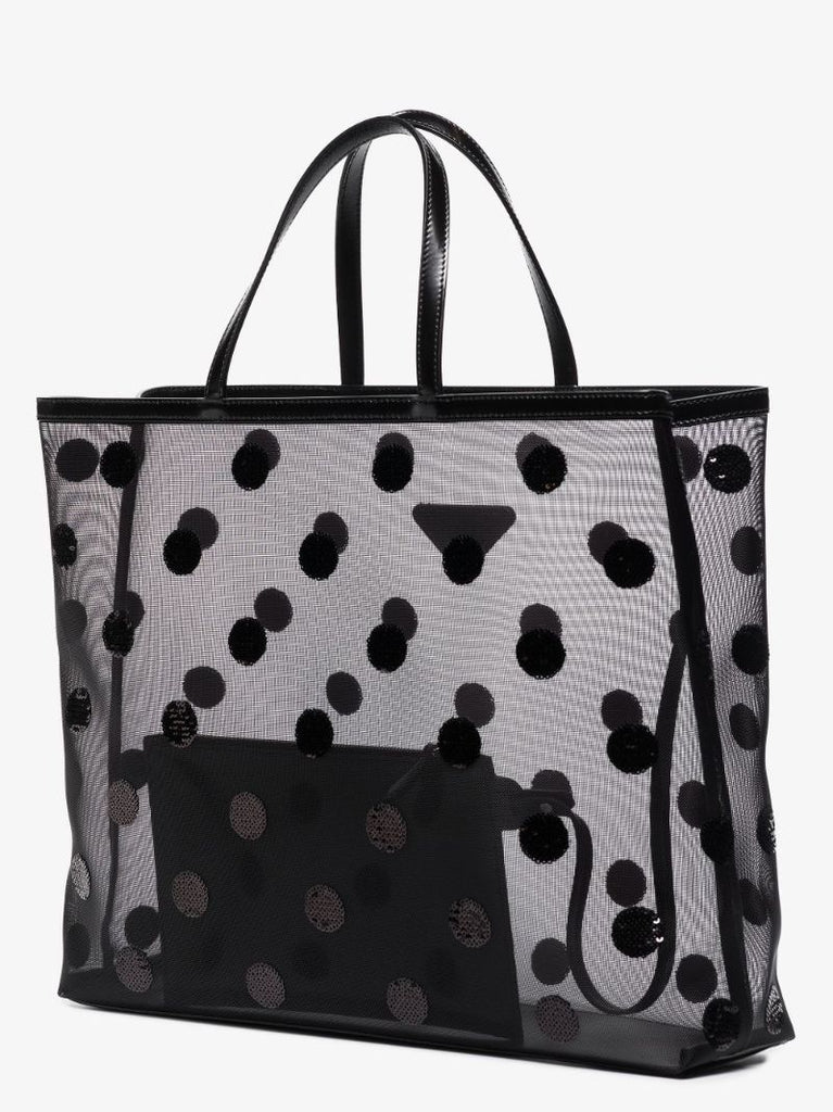 Black Sequin Polka Dot Mesh Tote Bag