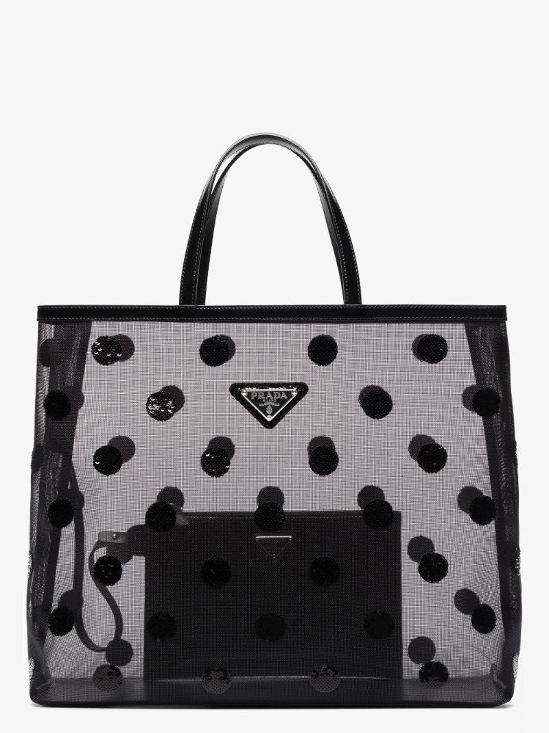 Black Sequin Polka Dot Mesh Tote Bag