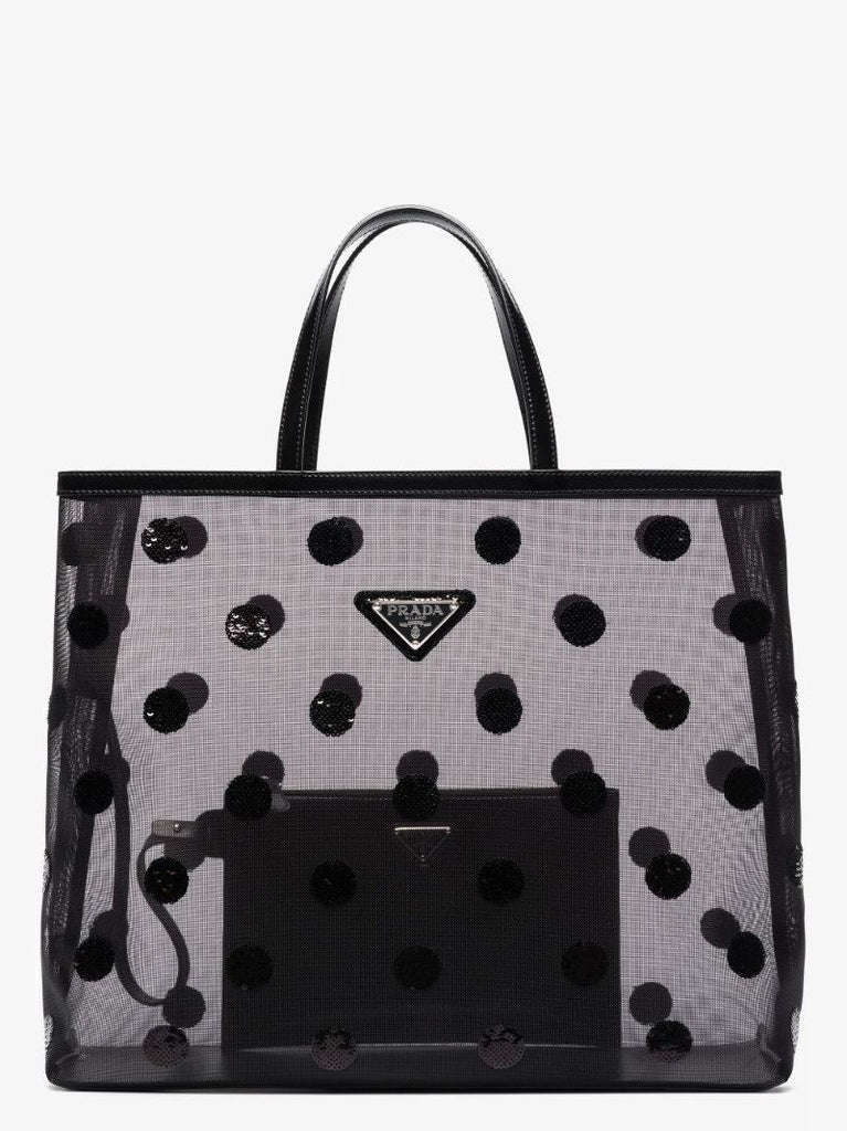 Black Sequin Polka Dot Mesh Tote Bag