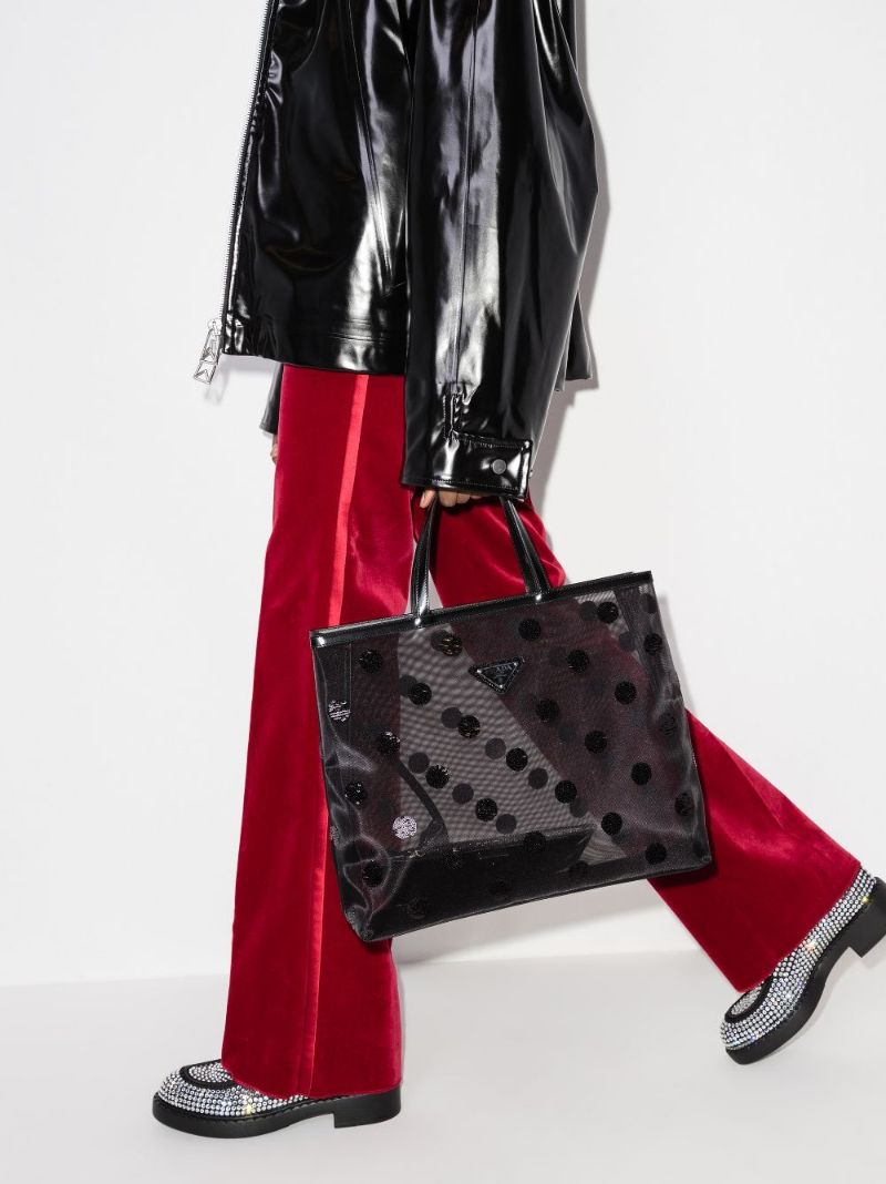 Black Sequin Polka Dot Mesh Tote Bag