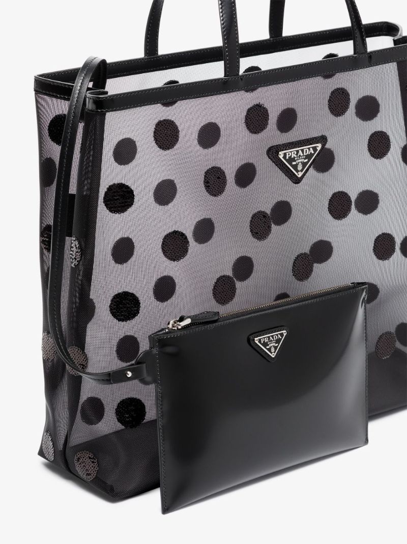 Black Sequin Polka Dot Mesh Tote Bag
