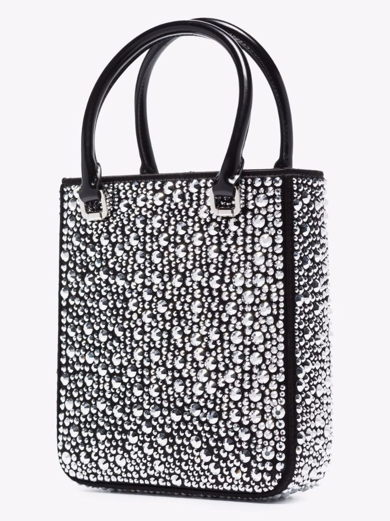 Black Small Crystal Embellished Leather Tote Bag