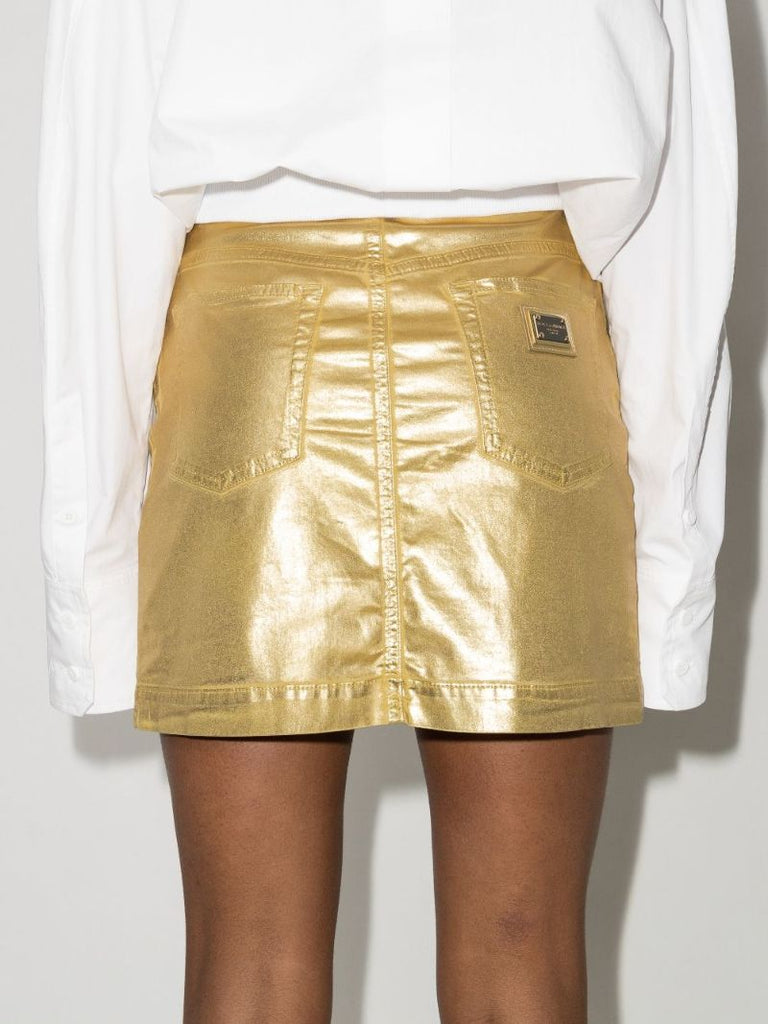 Coated Denim Mini Skirt