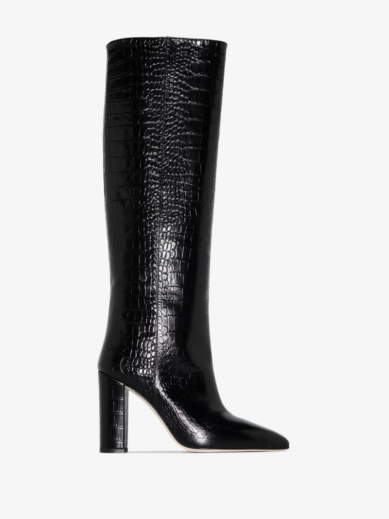 Black 80 Mock Croc Leather Boots