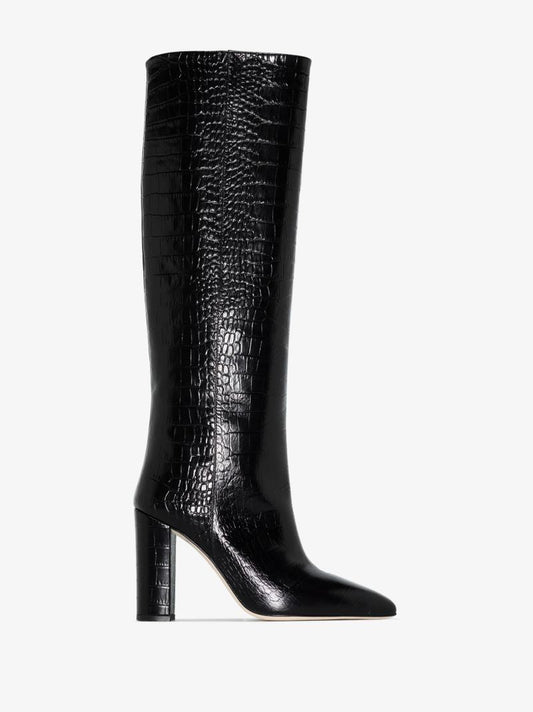 Black 80 Mock Croc Leather Boots