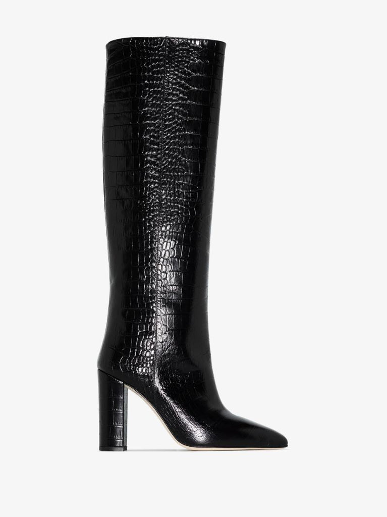 Black 80 Mock Croc Leather Boots