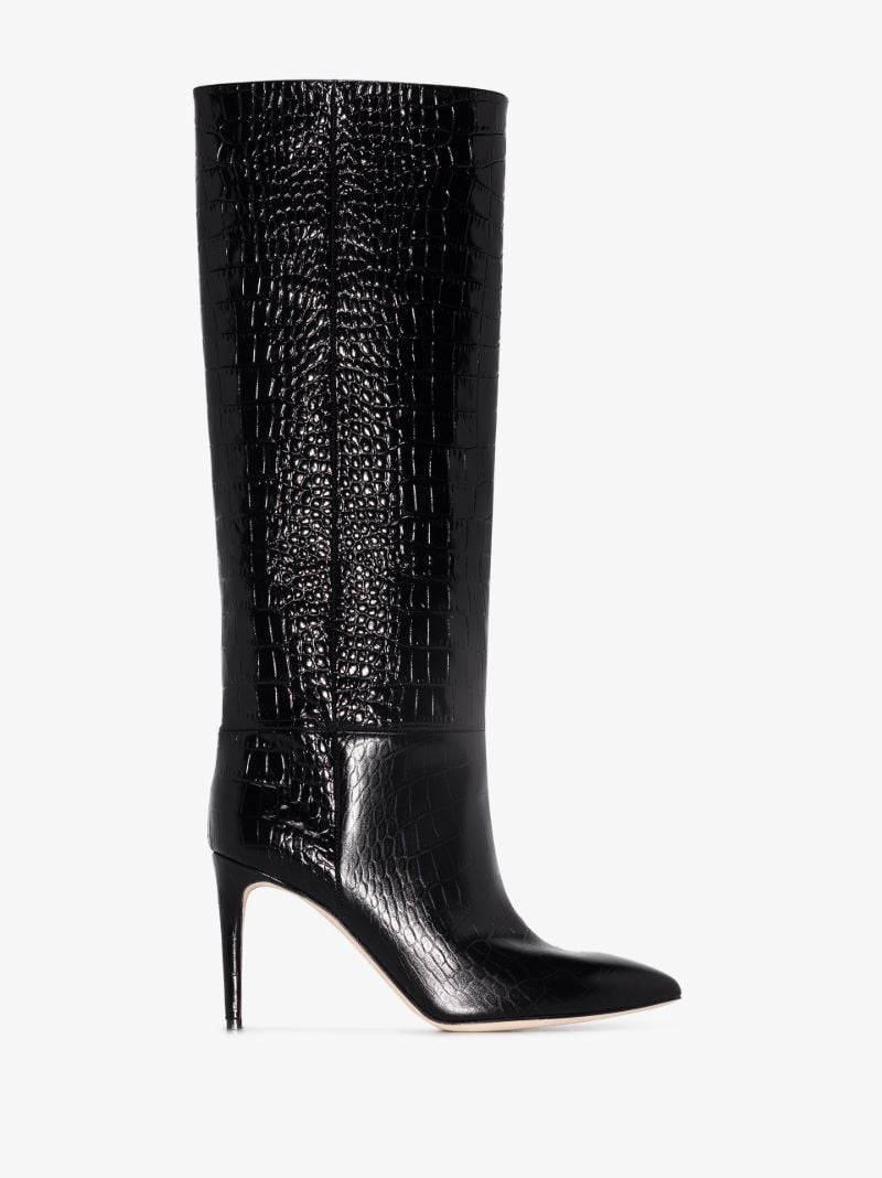 Black 85 Knee-high Embossed Leather Boots