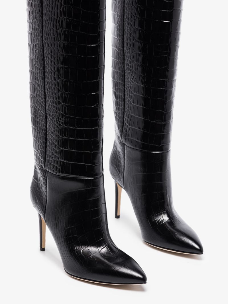 Black 85 Knee-high Embossed Leather Boots