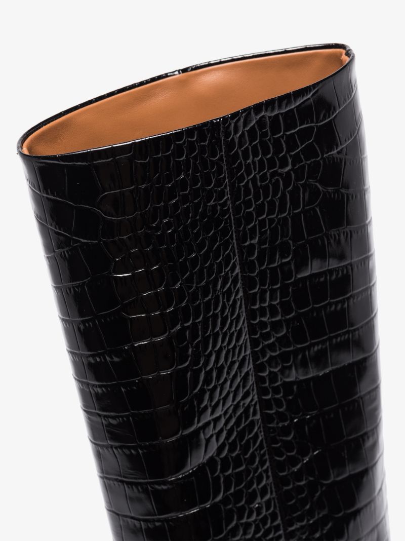 Black 85 Knee-high Embossed Leather Boots