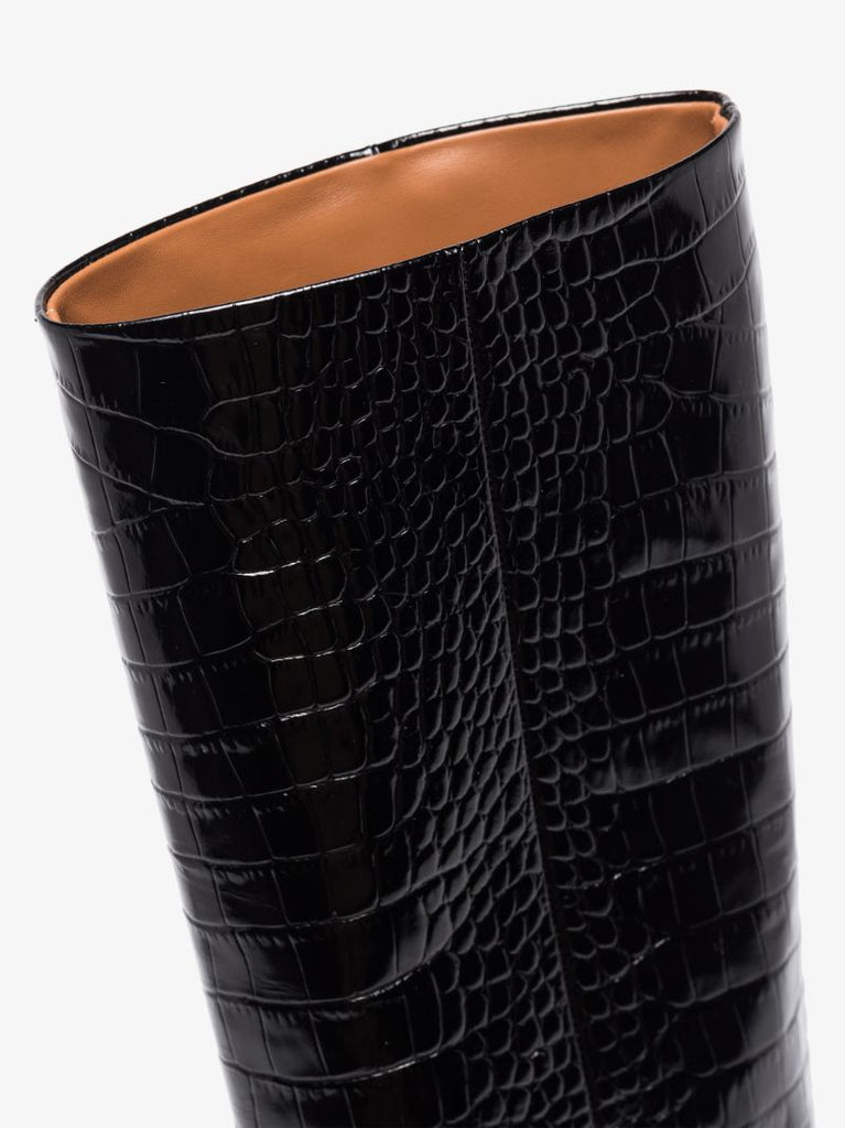 Black 85 Knee-high Embossed Leather Boots