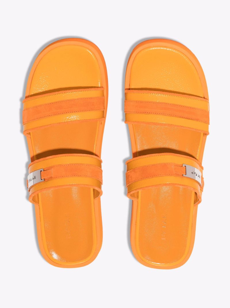 Orange Double Strap Leather Sandals