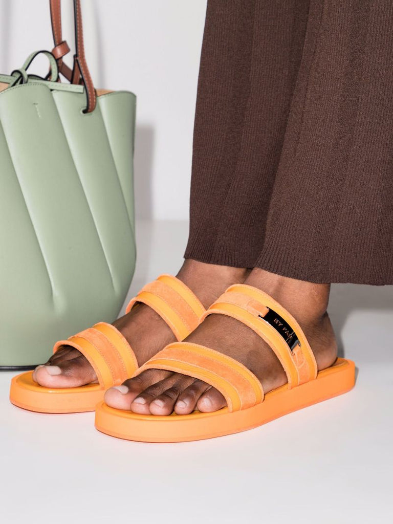 Orange Double Strap Leather Sandals