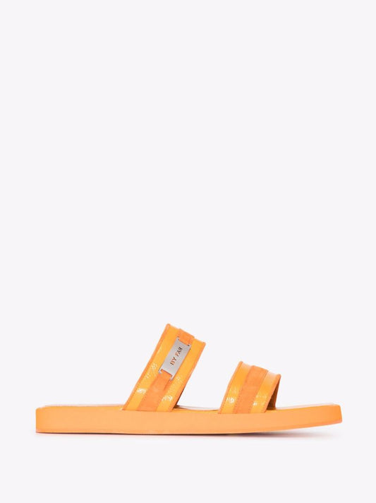 Orange Double Strap Leather Sandals