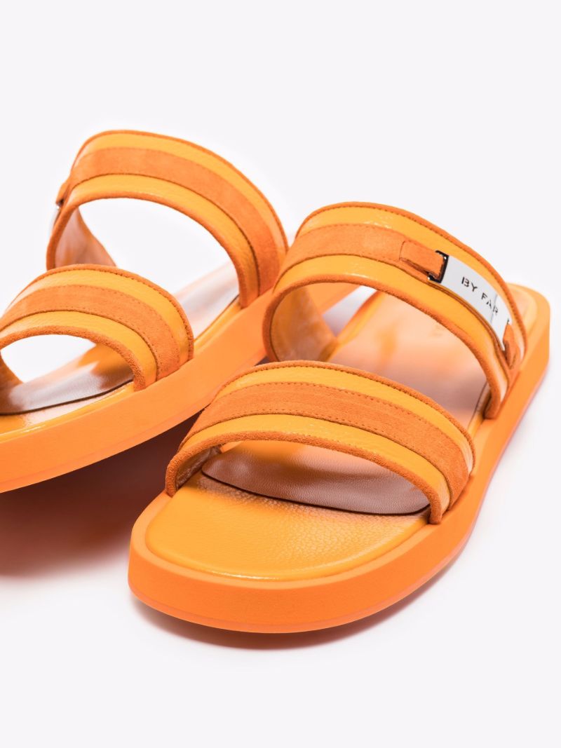 Orange Double Strap Leather Sandals