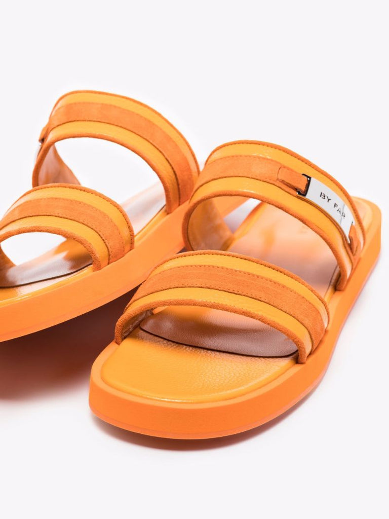 Orange Double Strap Leather Sandals