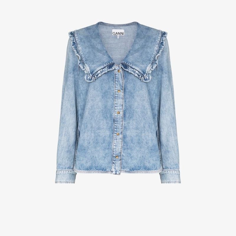 Oversized Collar Denim Blouse