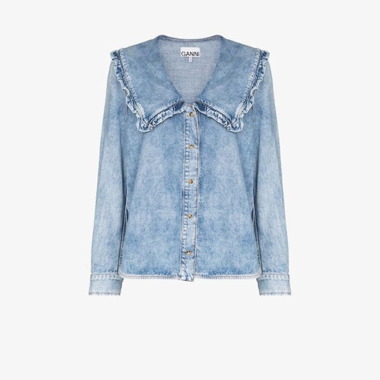 Oversized Collar Denim Blouse