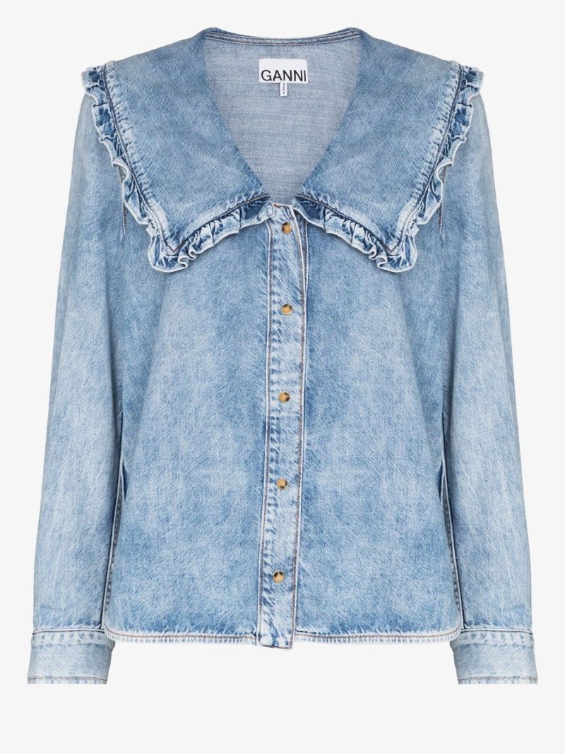 Oversized Collar Denim Blouse