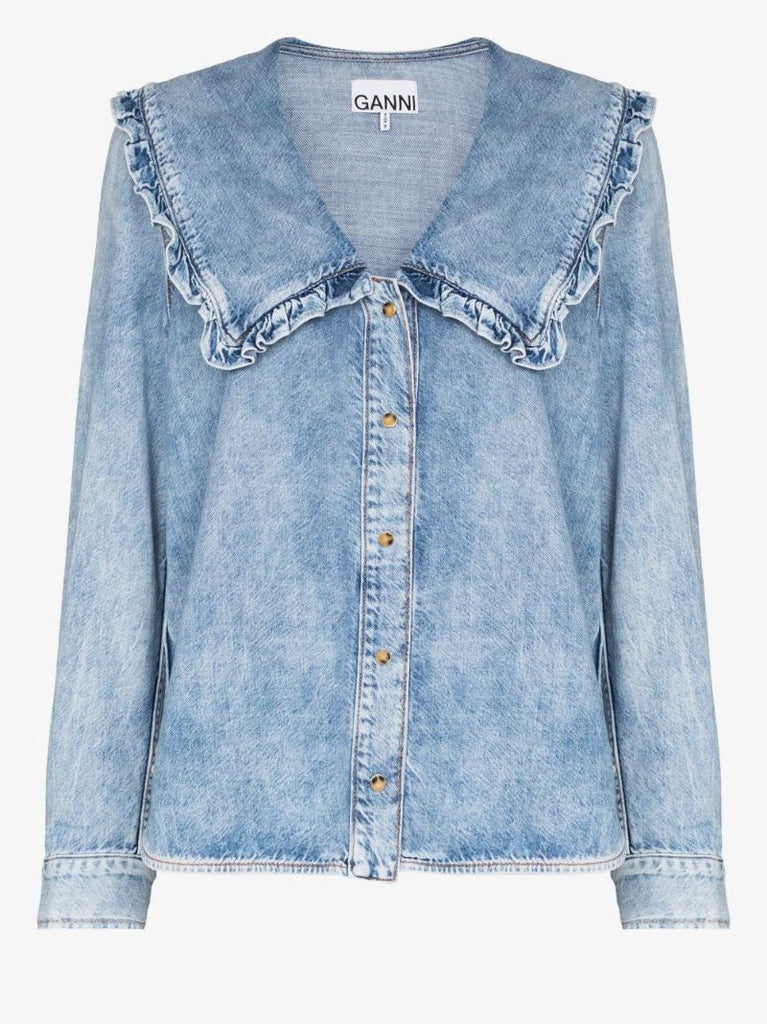 Oversized Collar Denim Blouse