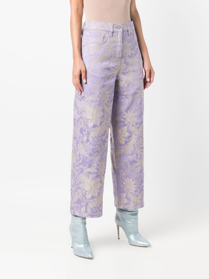 Purple Floral Jacquard Cropped Jeans