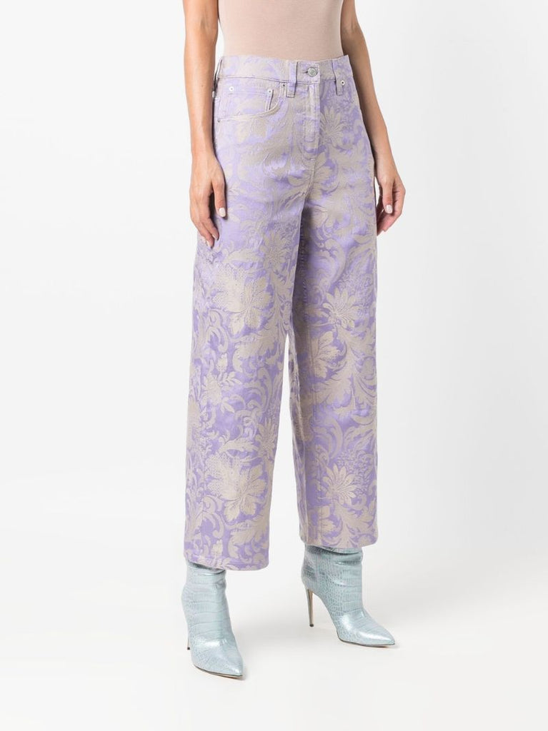 Purple Floral Jacquard Cropped Jeans