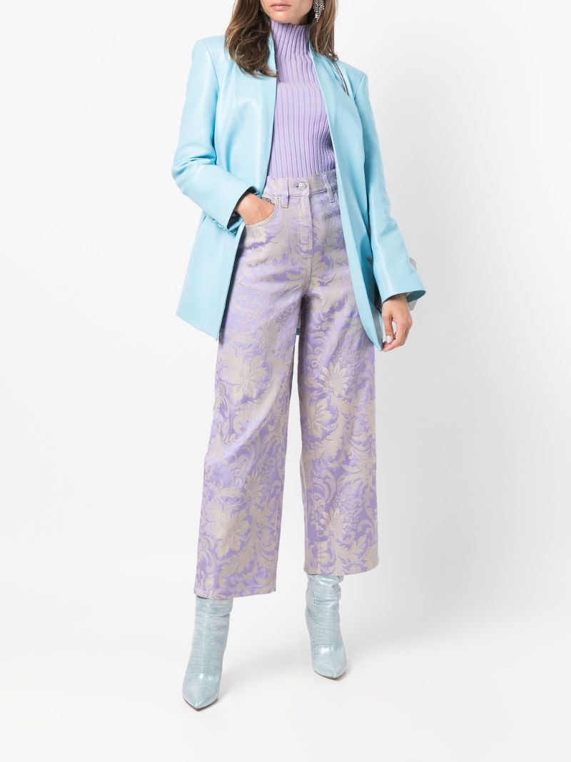 Purple Floral Jacquard Cropped Jeans