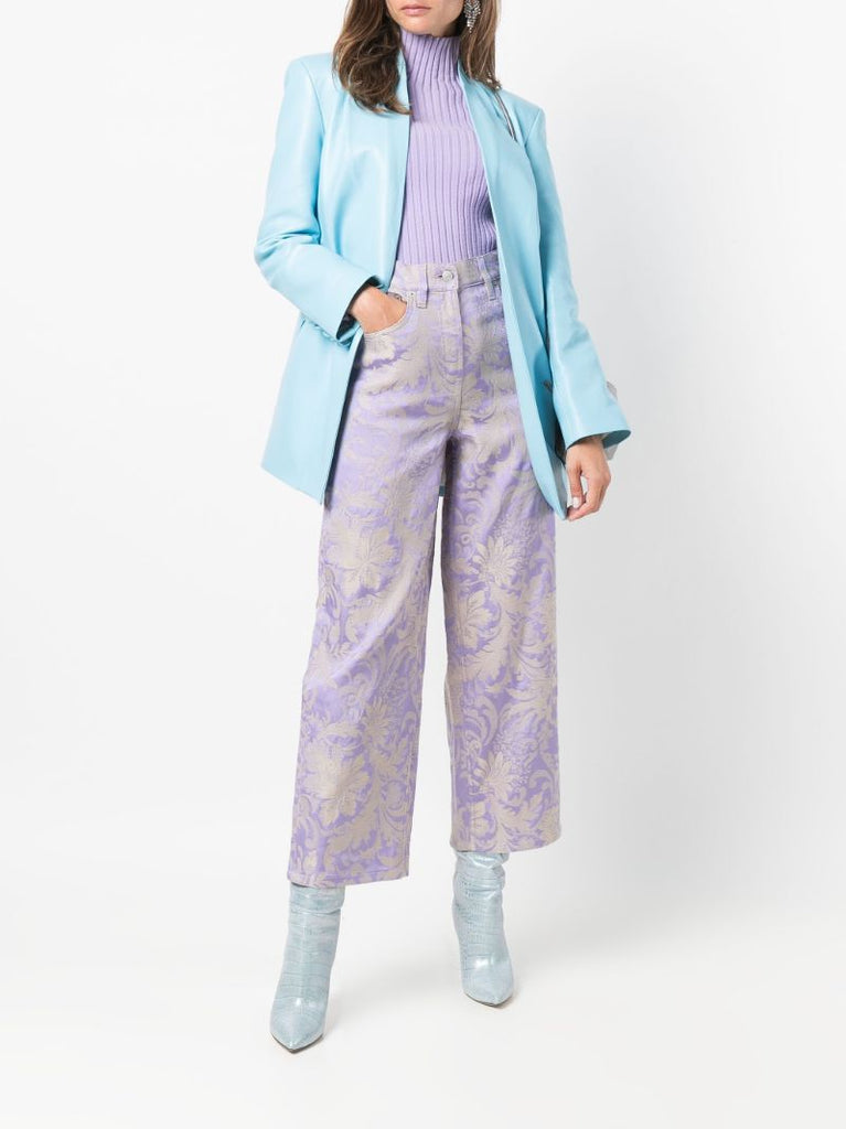 Purple Floral Jacquard Cropped Jeans
