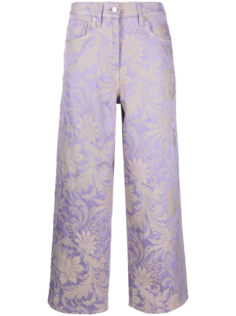 Purple Floral Jacquard Cropped Jeans