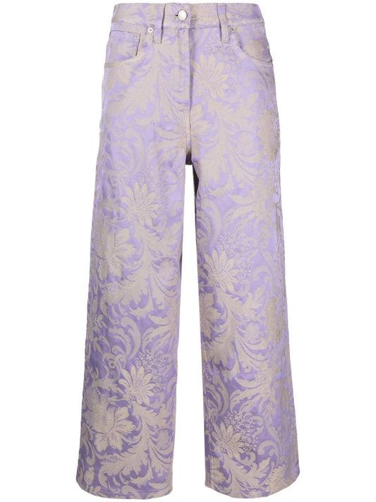 Purple Floral Jacquard Cropped Jeans
