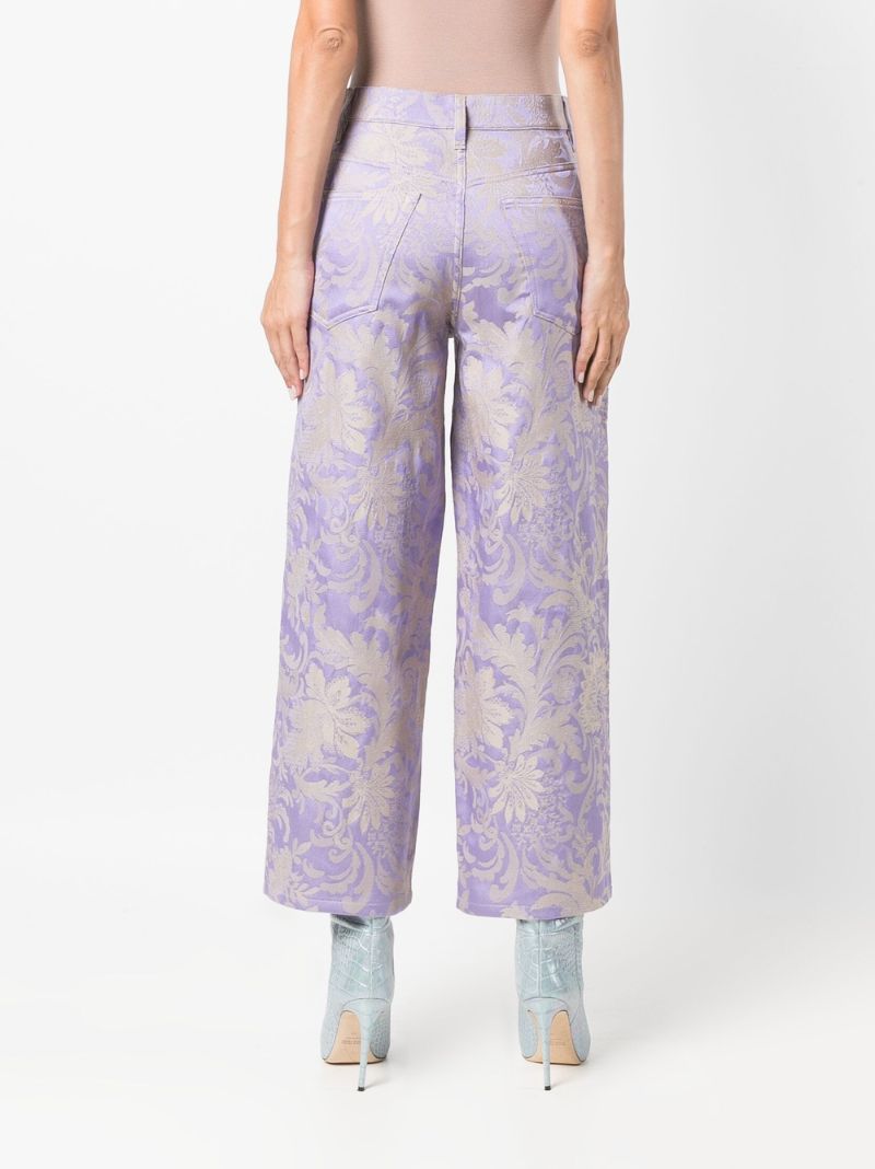 Purple Floral Jacquard Cropped Jeans