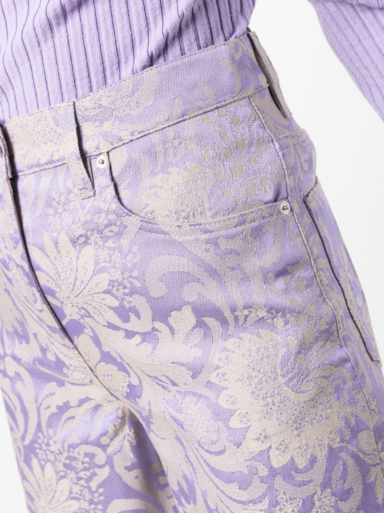 Purple Floral Jacquard Cropped Jeans