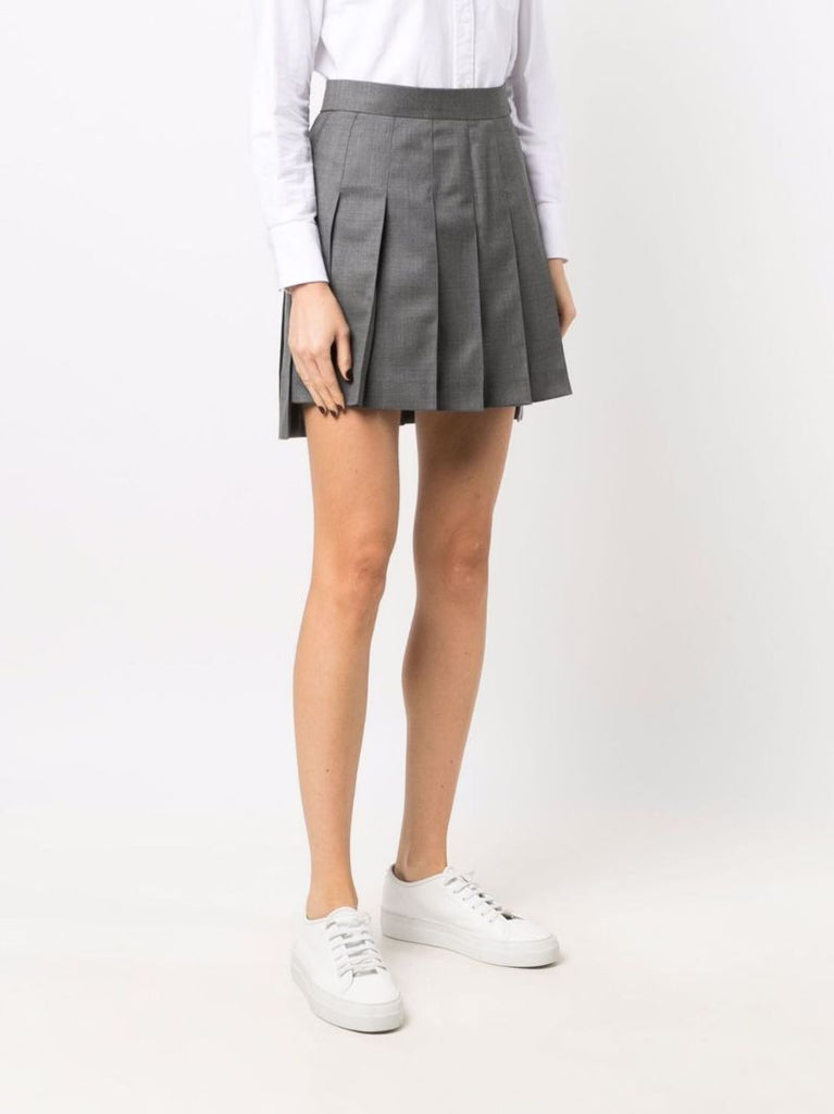Grey Pleated Wool Mini Skirt