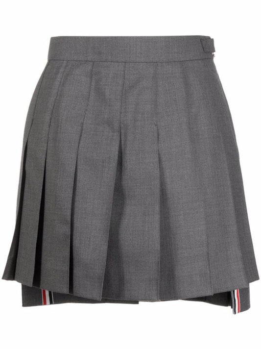 Grey Pleated Wool Mini Skirt