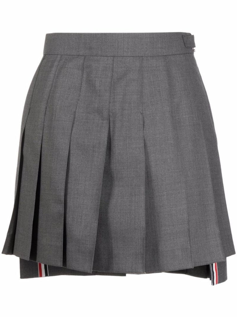 Grey Pleated Wool Mini Skirt