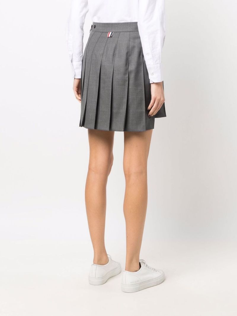 Grey Pleated Wool Mini Skirt