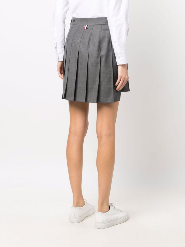 Grey Pleated Wool Mini Skirt
