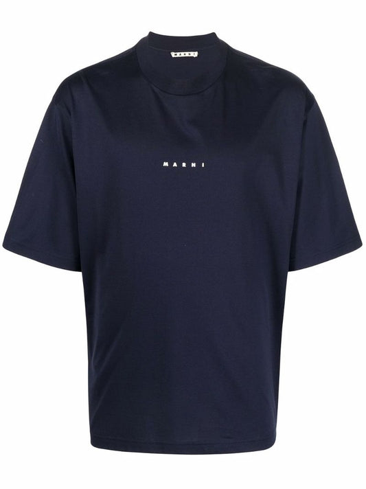 Blue Logo-print Cotton T-shirt